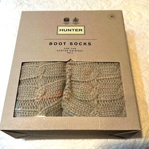 Hunter Boot Socks XL Greige Cable knit